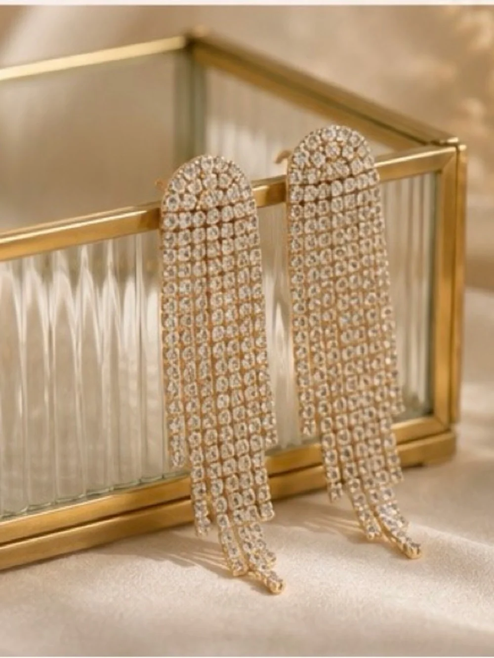 Elegant Gold Crystal Fringe Drop Earrings